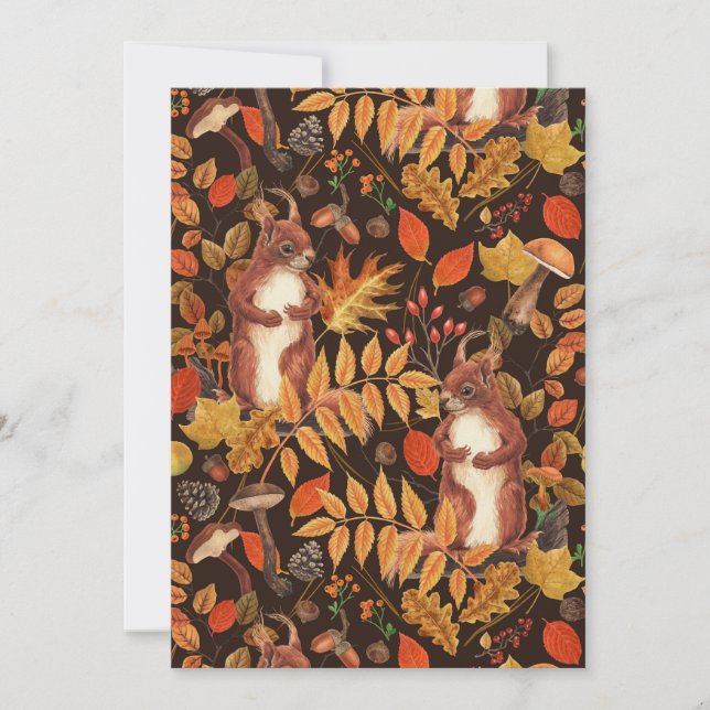 ardillas y flora otoñales en marrón oscuro (Anverso)