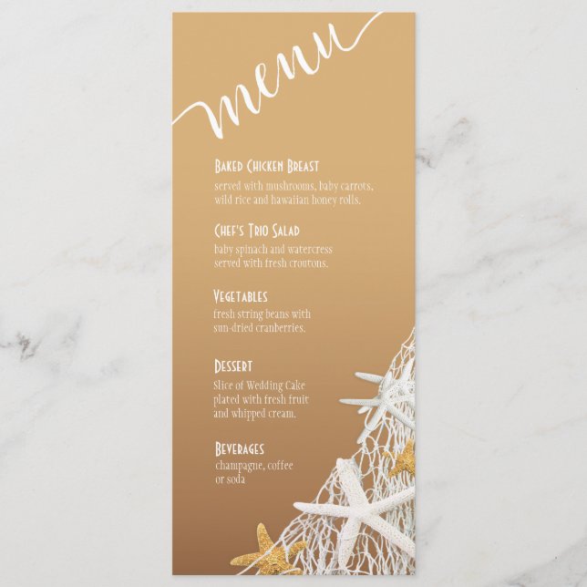 Arena del menú el | de la boda de playa de la red (Anverso)