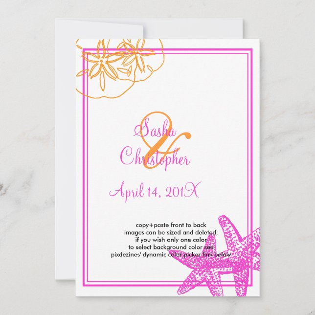 Arena+Mar/naranja+fuschia/ Invitaciones a la boda (Anverso)