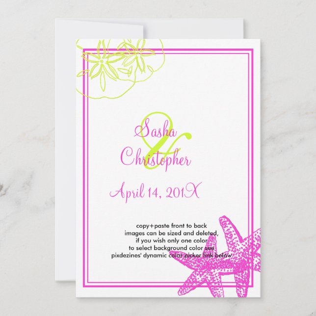 Arena+Mar/verde lima+fuschia/ Invitaciones a la bo (Anverso)