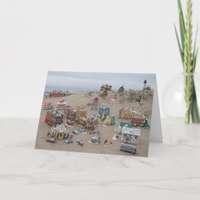 Arena, mar, y tarjeta de Navidad del pueblo de la (Anverso)