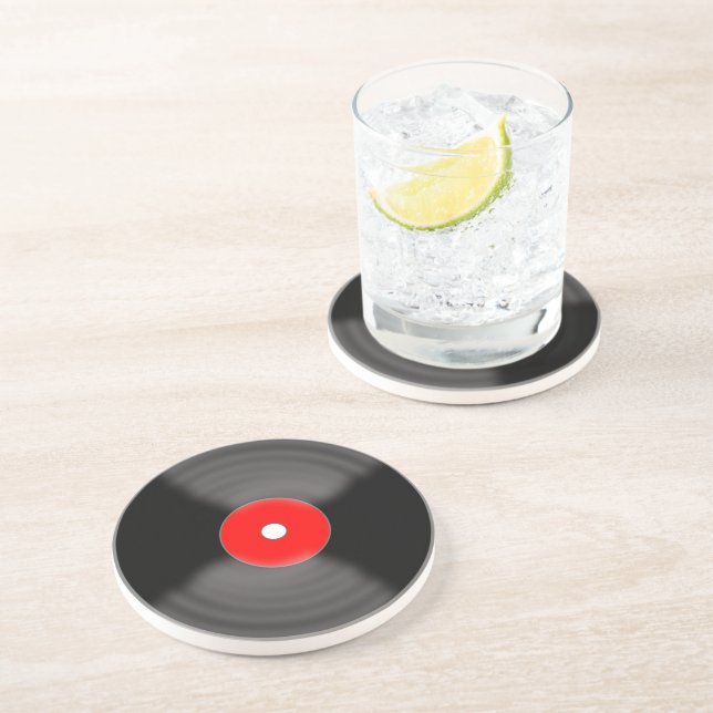 Arenisca Posavasos de Bebida de Vinilo Rojo Antiguo Rockabi (Lado)