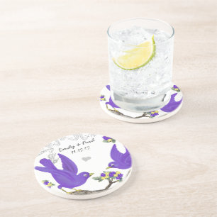 Arenisca Posavasos de pájaros de amor vintage amarillo púrp