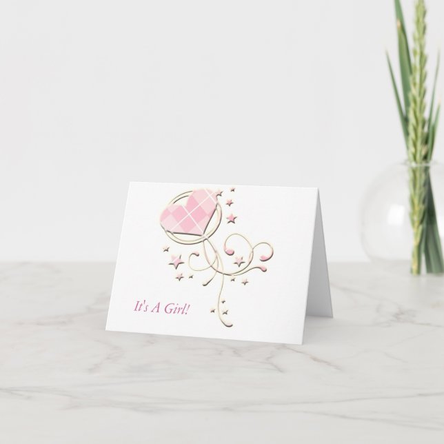 Argyle - es un chica… Invitación rosada del recién (Anverso)