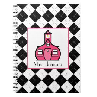 Argyle negro y cuaderno rosado del profesor