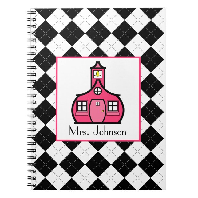 Argyle negro y cuaderno rosado del profesor (Frente)