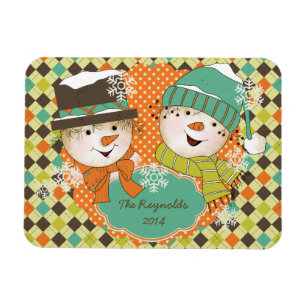 Argyle Snowmen Holiday 2 imán flexi personalizado