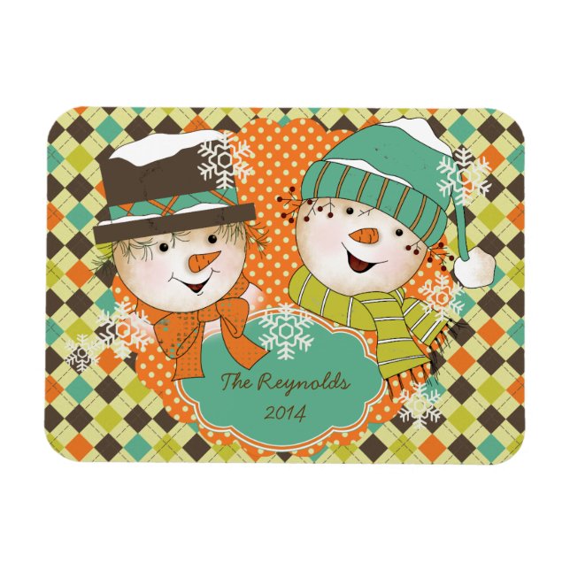 Argyle Snowmen Holiday 2 imán flexi personalizado (Horizontal)