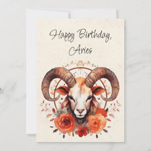 Aries Ram Zodiac Watercolor Tarjeta plana de cumpl