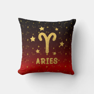 Aries Zodiac Cojín decorativo Rojo y Oro