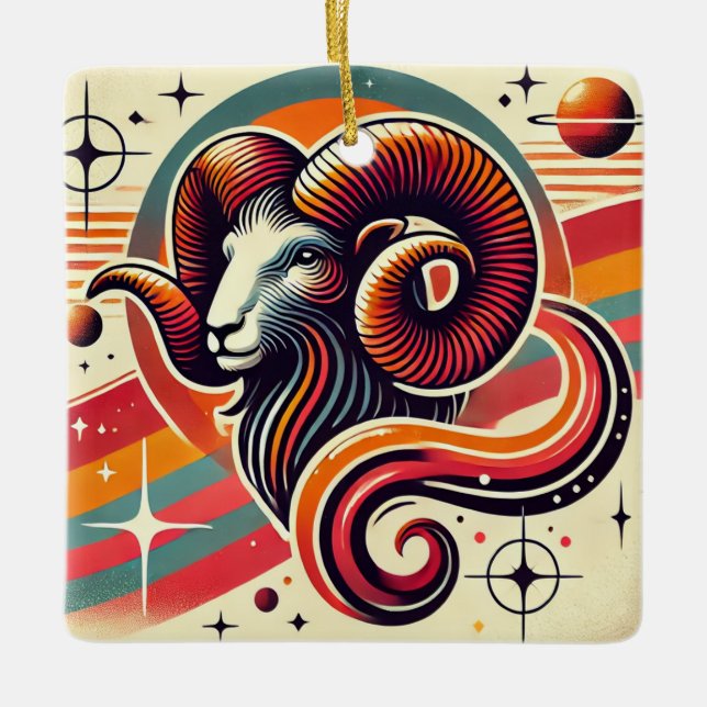 Aries Zodiac Navidad Ornamento Retro Diseño (Anverso)
