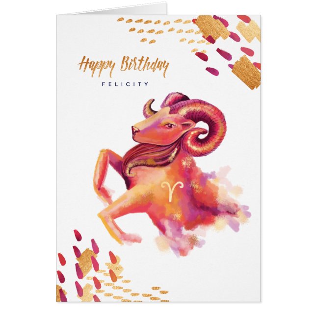 Aries Zodiac Watercolor Artistry Card (Frente)