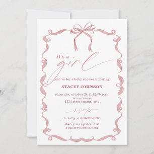 ARIYA   Invitación a Baby Shower Es una Niña Lazo 