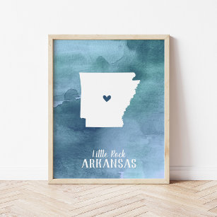 Arkansas Map Blue Watercolor Arte Personalizado