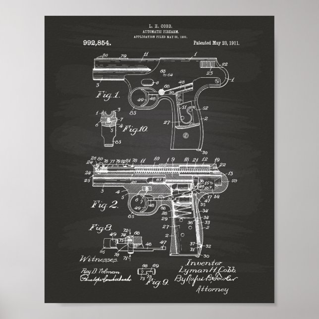 Arma policial 1911 Patente de arte - Chalkboard (Frente)
