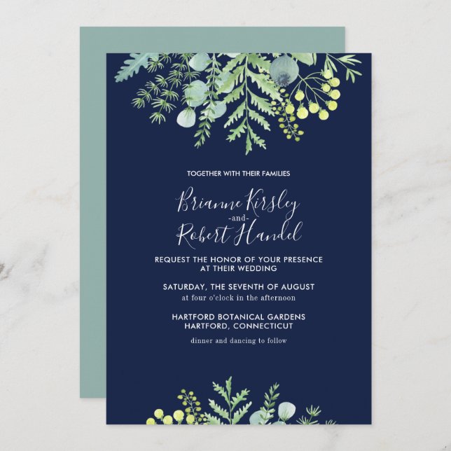 Armada de Invitación a Boda Floral de Eucalyptus (Anverso / Reverso)