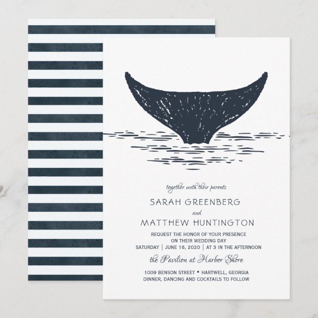 Armada y blanco | Invitación a la boda de ballenas (Anverso / Reverso)