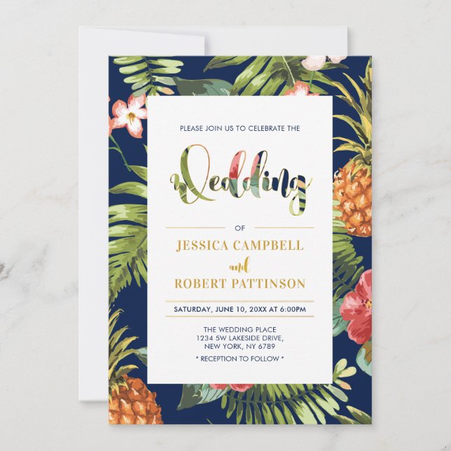 Armada y oro | Invitación a la boda tropical de ve (Anverso)