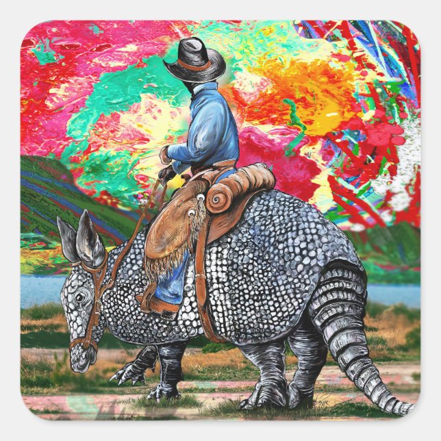 Armadillo Cowboy Personalizado Pegatina de Vinyl d (Anverso)