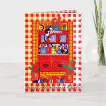 Armario pasado de moda de la cocina con la tarjeta