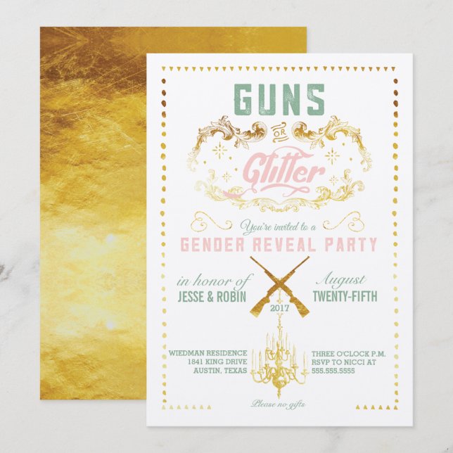 Armas o Purpurina de género revelan invitación a p (Anverso / Reverso)