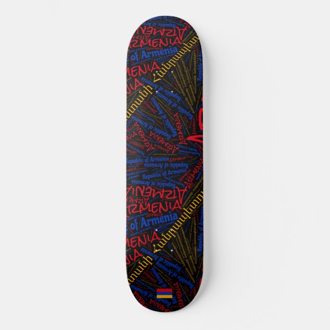 Armenia Orgullo Nacional Wordcloud Skateboard (Anverso)
