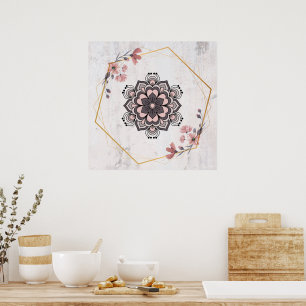Armonía calmante, arte floral rangoli, rosa y gris