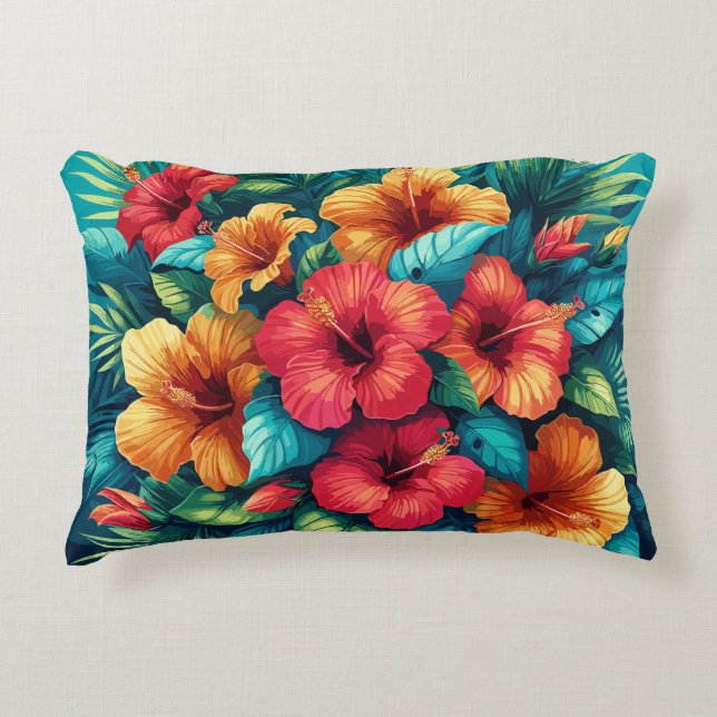 Armonía de Hibiscus: Cubierta de almohada tropical (Anverso)