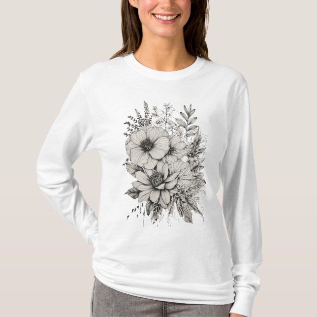 Armonía de la Naturaleza: camiseta de flor de líne (Anverso)
