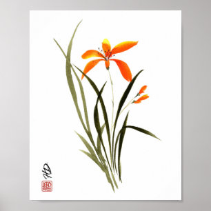Armonía de Orquídea Ámbar Arte Acuarela