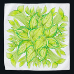 'Armonía en verde' en una Bandana<br><div class="desc">El diseño de esta bandana está basado en una pintura titulada 'Armonía en verde' por mí. Está situado en un jardín Hosta, al borde del verano, cuando las hojas se encuentran en diferentes etapas de evolución, desde hojas infantiles ajustadamente curvadas hasta hojas maduras completamente desplegadas. Se ha coloreado en muchos...</div>