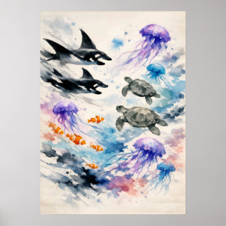 Armonía Oceánica Arte de Vida Marina en Acuarela