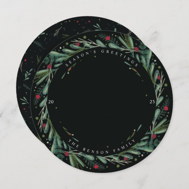 Aro de fiesta de vacaciones Hojas Bayas Tarjeta Re (Anverso / Reverso)