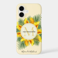 Aro de hojas tropicales y melón acuarela con monog