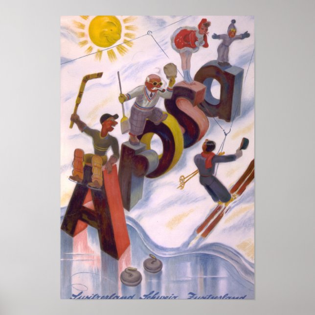 Arosa, Suiza Viaje Impresión de Arte Vintage (Frente)