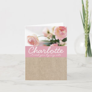 Arpillera del Peony del rosa de la tarjeta de la