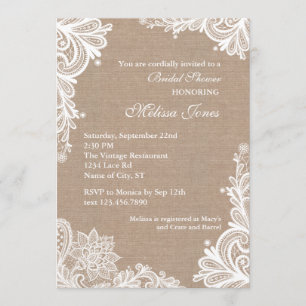 Arpillera del vintage e invitación nupcial de la