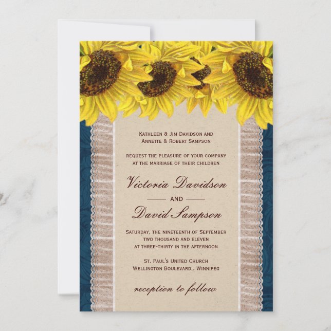 Arpillera, invitación de la boda del girasol del (Anverso)