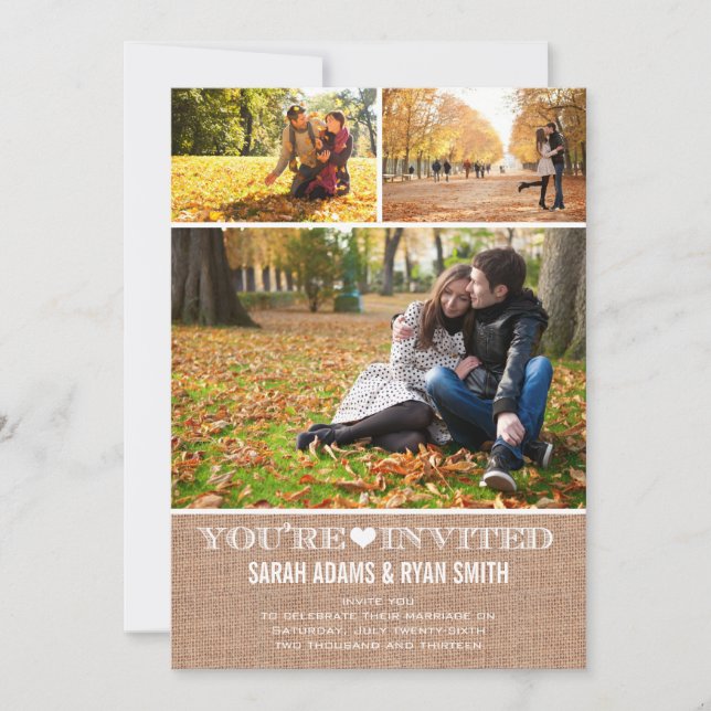 Arpillera linda del corazón que casa la invitación (Anverso)