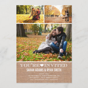 Arpillera linda del corazón que casa la invitación