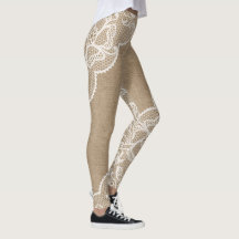 Arpillera natural y cordón blanco Legging