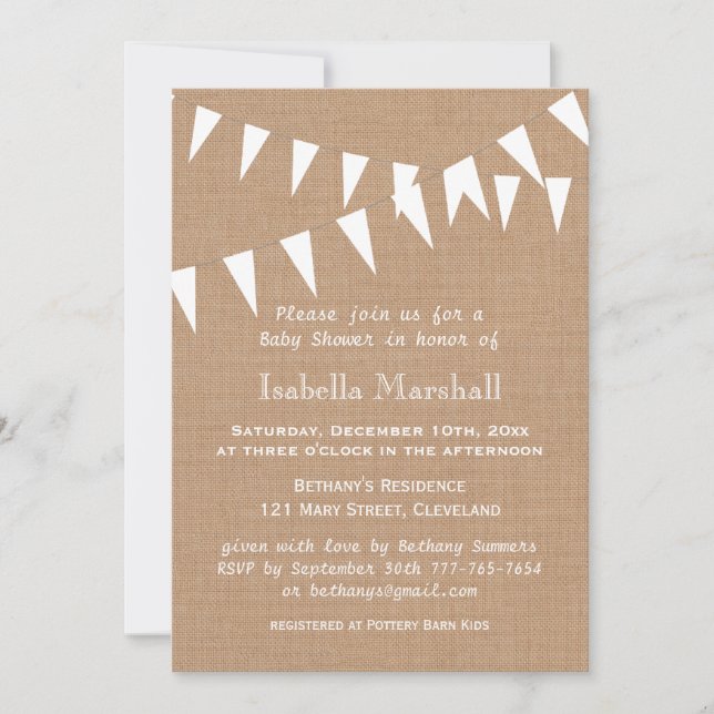 Arpillera que golpea la invitación de Baby Shower (Anverso)