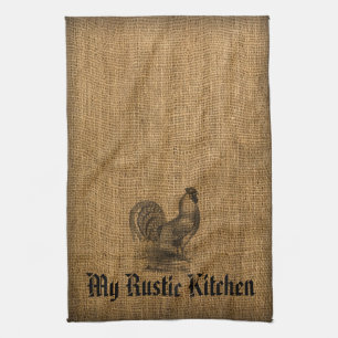Arpillera rústica del gallo de la toalla de cocina