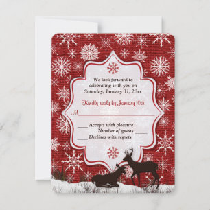 Arpillera Rústica Roja, Copos de Nieve, Tarjeta de