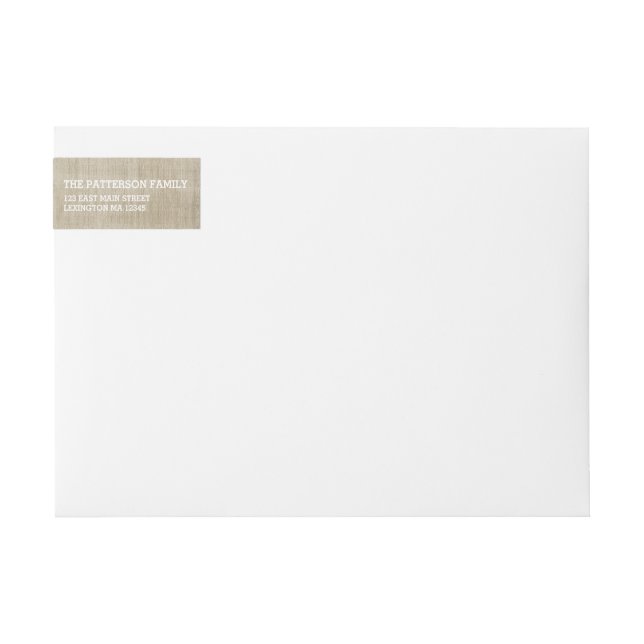 Arpillera rústica y etiqueta envuelta blanca (Anverso)