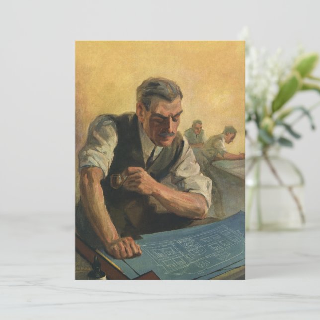 Arquitecto de negocios vintage y planos de constru (Anverso de pie)