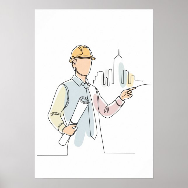 Arquitecto simple de una línea de arte continuo (Frente)