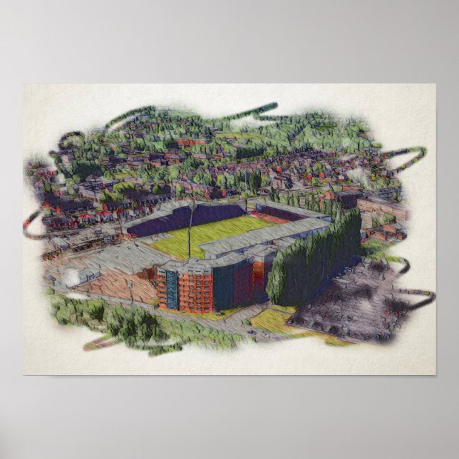 Arquitectura del Estadio de Wrexham Arte en Acuare (Frente)