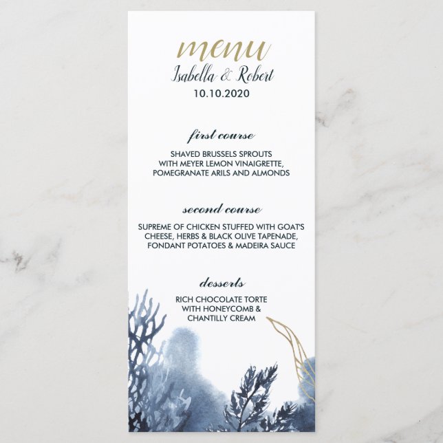 Arrecife Azul | Menú Boda náutico (Anverso)