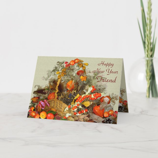 ARREGLO DE OTOÑO ~ Tarjeta de Año Nuevo (Amigo) (Anverso)